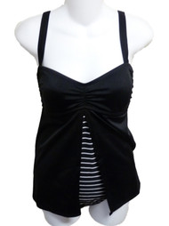 Tropical Escape Womens Black & White Stripe1 Piece Swimsuit Swim Dress
