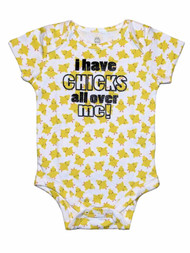 Infant Girls I Have Chicks All Over Me Yellow White Creeper Easter Bodysuit