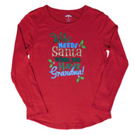 Holiday Time Womens Plus Red Who Needs Santa Christmas Long Sleeve T-Shirt