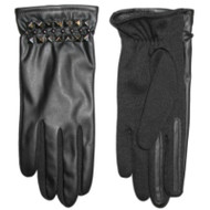 Fownes Women Black Leather Look Driving Gloves with Metallic Stud Detailing