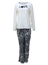 Celestial Dreams Womens Zebra Print Kitty Cat Love Pajamas Fleece Pajama Set