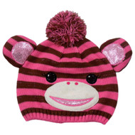 CP Girls Striped Pink & Brown Monkey Hat Critter Style Beanie Stocking Cap
