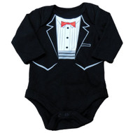 Holiday Time Infant Boys Black Tuxedo Creeper Long Sleeve Shirt Bodysuit