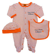 Infant Boys Orange Baby's First Halloween Sleeper Coverall Bib & Hat Set