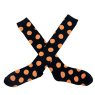 My Halloween Womens Long Black & Orange Polka Dot Knee Socks