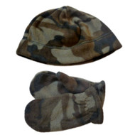 Faded Glory Toddler Boys Green Cammo Beanie & Mittens Fleece Hat Set