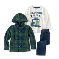 Kids Headquarters Infant Boy Camping Outfit Pants Shirt Green Plaid Jacket