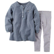 Carters Infant Girls Blue Denim Chambray Shirt & Floral Leggings 2 Piece Set