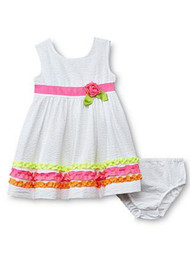 Blueberi Boulevard Infant & Toddler Girls White Neon Dress Ruffled Sundress