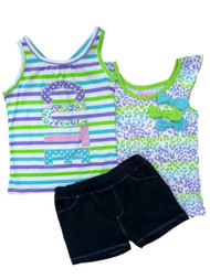 Young Hearts Girls 3 PC Outfit Leopard Print Shirt Cute Tank Top Blue Shorts