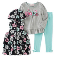 Kids Headquarters Infant Girl Love Shirt Fleece Hoodie Vest Leggings Set