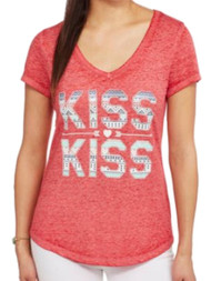 Rocker Girl Junior Womens Red Kiss Kiss Valentines Day T-Shirt