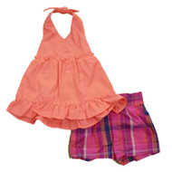 Penny M Infant & Toddler Girls Orange Halter Top & Plaid Short Set