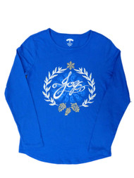 Womens Blue Joy Glittery Pine Cone Holiday T-Shirt Christmas Tee Shirt