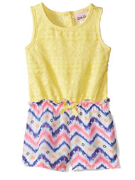 Little Lass Infant & Toddler Girls Yellow Lace Chevron Romper Outfit
