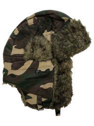 Ruff Hewn Mens Brown & Green Cammo Trapper Hat with Faux Fur Trim