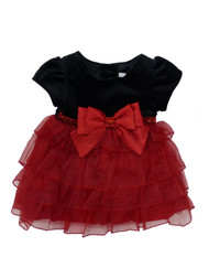 Youngland Infant Toddler Girls Black Velour Red Ruffle Holiday Party Dress