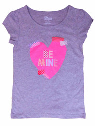Girls Gray Be Mine Pink Glitter Heart Valentine Tee Shirt T-Shirt