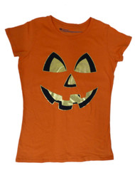 Happy Halloween Women Orange Jack-O-Lantern T-Shirt Pumpkin Tee
