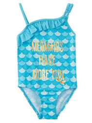 Joe Boxer Girls 1 Piece Blue Mermaids Have More Fun Bathing & Swimming Suit