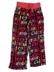 Jellifish Girls Purple Fleece Hearts & Words Sleep Pants Heart Pajama Bottoms