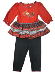Little Wonders Infant Girls Red & Black Scotty Dog Shirt & Skirt Legging Set 12m