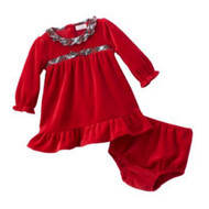 Chaps Infant Girls Red Velvet Party & Holiday Dress with Plaid Trim
