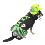 Witch Dog Costume Striped Green Pet Outfit with Hat