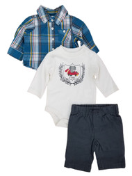 Infant Boys 3 Pc Baby Outfit 1st Place Elephant Pants Bodysuit & Shirt Set