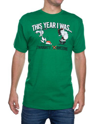 Peanuts Mens Green This Year I Was Awesome Snoopy Christmas T-Shirt