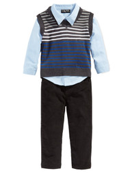 Only Kids Infant Boys 3 Piece Dress Up Outfit Pants Shirt & Striped Sweater Vest