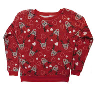 Junior Womens Red Fleece Reindeer Sweat Shirt Holiday Sweater Sweatshirt