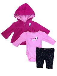 Infant Girls Hot Pink Panda Bear Baby Outfit Pants Creeper & Hoodie Jacket Set