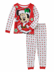 Disney Infant Toddler Girls Santa Minnie Bow Sleep Set Pajamas Snowflake PJs