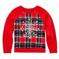 Toddler & Girls Red Plaid Glitter Holiday Snowflake Sweatshirt