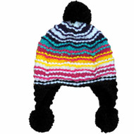 Urbanology Womens Black & Pink Striped Knit Peruvian Style Trapper Hat