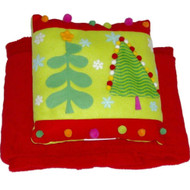 Holiday Time Pom Christmas Tree Accent Pillow & Super Soft Red Throw Blanket Set