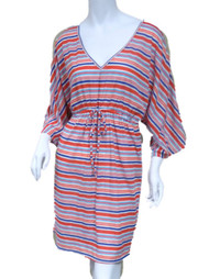 Tropical Escape Womens Red & Blue Striped Swim Suit Cover Up Sun Dress