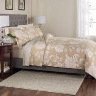 Sonoma Petaluma Tan Floral 3 Pc Cotton Duvet Cover Set Full Queen Size Bed