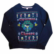 Holiday Time Womens Plus Black Christmas Cheers Pullover Sweatshirt Top