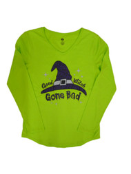 Happy Halloween Womens Neon Green Good Witch Gone Bad T-Shirt Glittery Tee