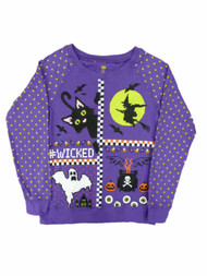Happy Halloween Junior Women Purple Wicked Sweat Shirt Spooky Witch Ghost