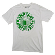 Mens White Saint Patrick Day T-Shirt Leprechauns Made Me Do It Shirt