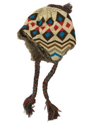 Womens Tan Southwestern Geormetric Print Trapper Hat Peruvian Aviator