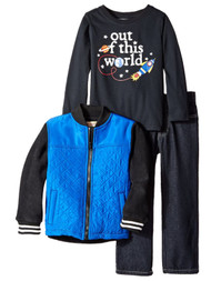 Kids Headquarters Infant Boys 3 Piece Black Space Ship Shirt Pants & Jacket