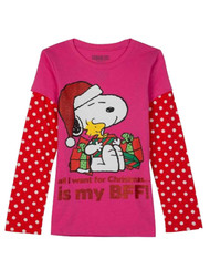 Peanuts Girls Snoopy Woodstock All I Want For Christmas T-Shirt Holiday Shirt