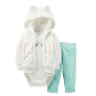 Carters Infant Girls 3 Piece Set White Bunny Rabbit Hoodie Leggings & Shirt