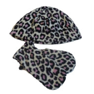 Faded Glory Infant & Toddler Girls Pink Leopard Fleece Beanie & Mittens Hat Set