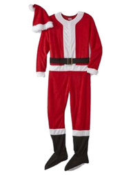 Joe Boxer Mens Red Fleece Santa Claus Blanket Sleeper & Hat Set Footie Pajama