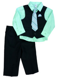 George Infant Toddler Boys 4 Piece Black Dress Outfit Shirt Vest Tie Slacks